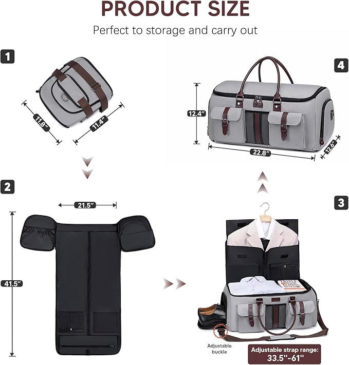Carry on Garment Bag for Travel, Convertible Garment Duffle Bags for Men Women - 2 in 1 Hanging Suitcase Suit Travel Bags with Shoe Compartment