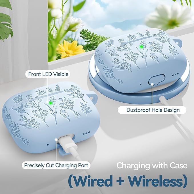 Ekoonpft for Airpods Pro 3 Case, Flower Engraved Cases for Apple AirPods Pro 3rd Generation 2025, Soft Silicone Cover for Men Women Girly with Cleaning Kit & Keychain, Anti-Scratch, Shockproof