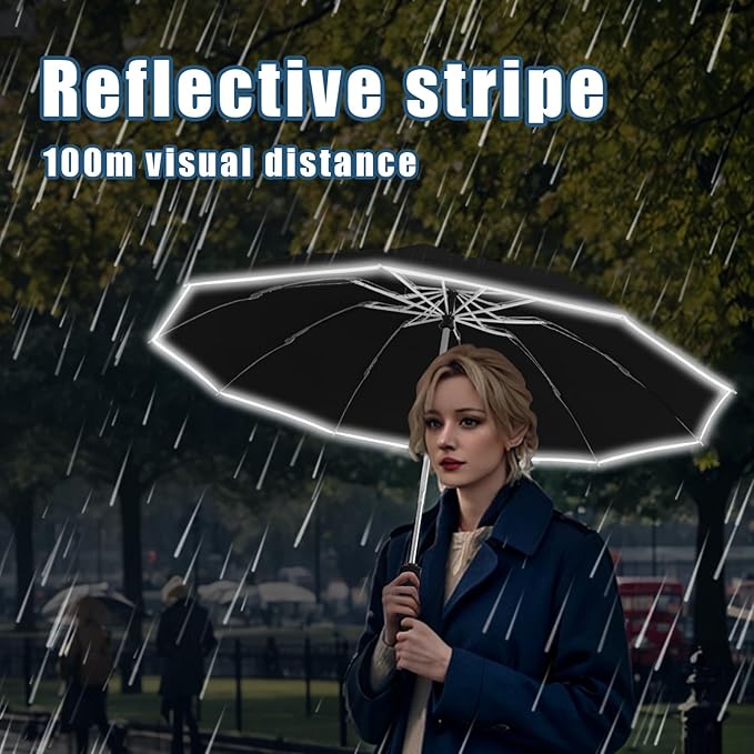 Fogkey Large Windproof Travel Umbrella - Reverse Auto Folding Car Umbrella for Rain and Sun, Compact Inverted Design with Waterproof Canopy, 10 Durable Ribs, Fits Backpack, Portable for Women & Men