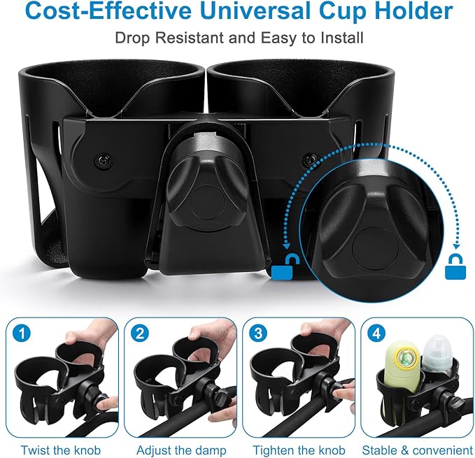 Accmor Stroller Cup Holder, Universal Cup Holder for Walker Wheelchair Bike, 360° Rotatable Stroller Cup Holder Attachment Accessories for Walker, Wheelchair, Scooter