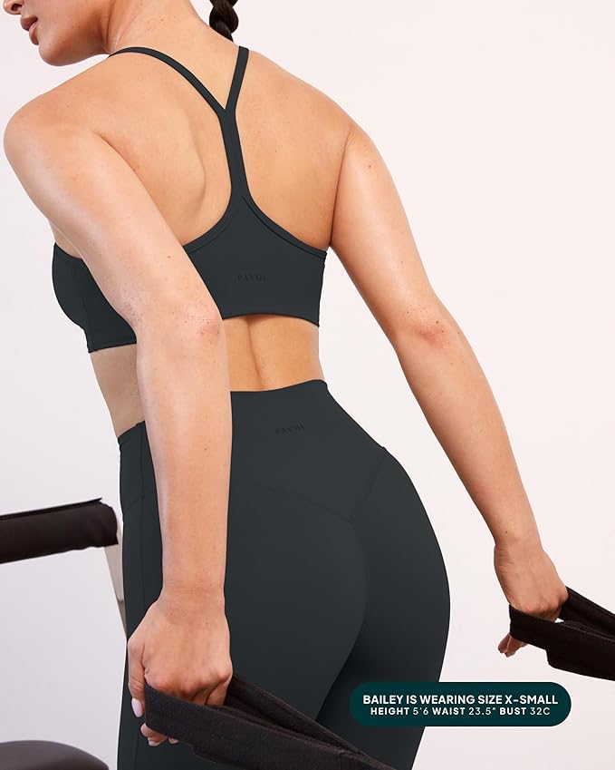 PAVOI ACTIVE Yoga Racerback Bras for Women - Buttery Soft Low Support Scoop Neck Y-Back Thin Strap Sports Bra - FlexFlow