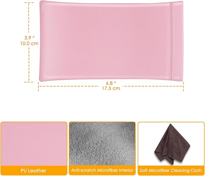 FINTIE Soft Eyeglasses Case with Cleaning Cloth, Portable Squeeze Top Vegan Leather Glasses Pouch, Sunglasses Eyewear Bag