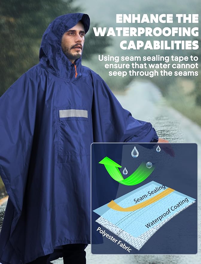 ANYOO Hooded Rain Poncho for Adults Waterproof Lightweight Rain Coat for Men Women Reusable Rain Jacket for Emergency Outdoor