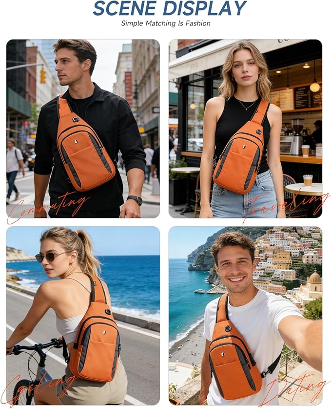 Anti-Theft Sling Bag for Women&Men, Water Resistant Crossbody Bag Mini Backpack, Lightweight Travel Hiking Chest Pack, Built-in Audio Port, Reversible Strap, Fits 11 inch iPad & Switch 2