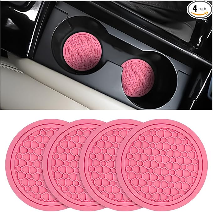 Mandark 4PCS Car Cup Holder Coasters, 2.75 Inch Non-Slip Insert Water Bottle Holder Pads, Dustproof Automotive Interior Accessories Mat, Universal for Vehicles, Trucks, RVs and More (Pink)