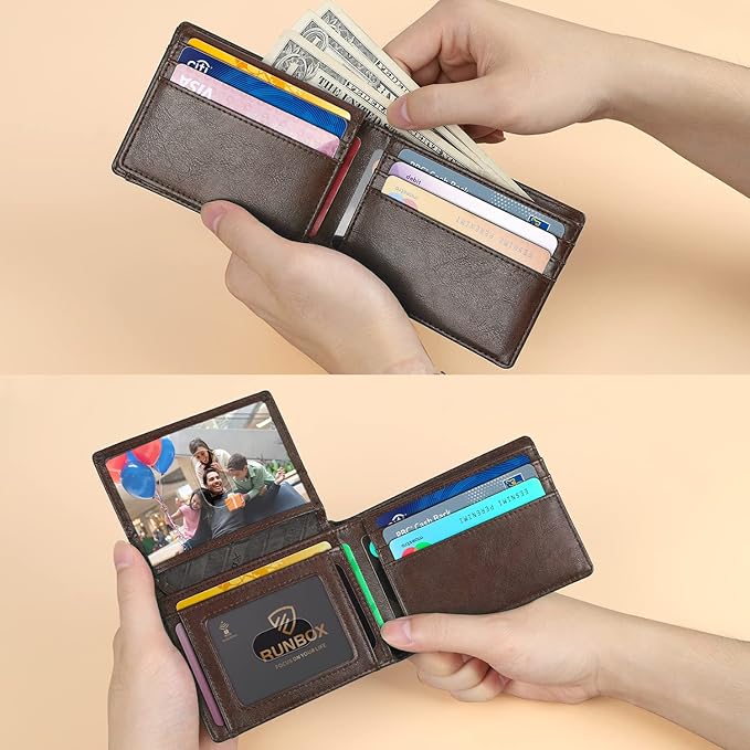 RUNBOX Wallet for Men -Slim Rfid Leather Mens Bifold Novelty Wallets 2 ID Window With Gift Box Men's Accessories | Slim