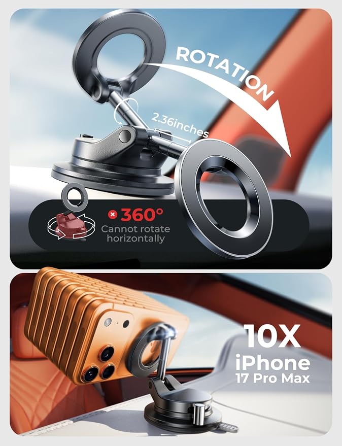 LISEN 2 Pack for Magsafe Car Mount, Magnetic Phone Holder for Car, Strong Magnetic Car Phone Holder, 89 LBS Suction Cup Phone Mount, Phone Holder for Car Dash Mounting Kits for iPhone 17 Pro Max