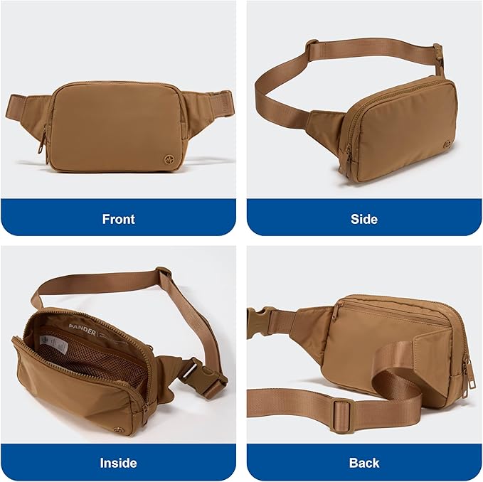 Pander Belt Bag Large 2L, Nylon Fanny Pack Purse for Women and Men with Adjustable Strap