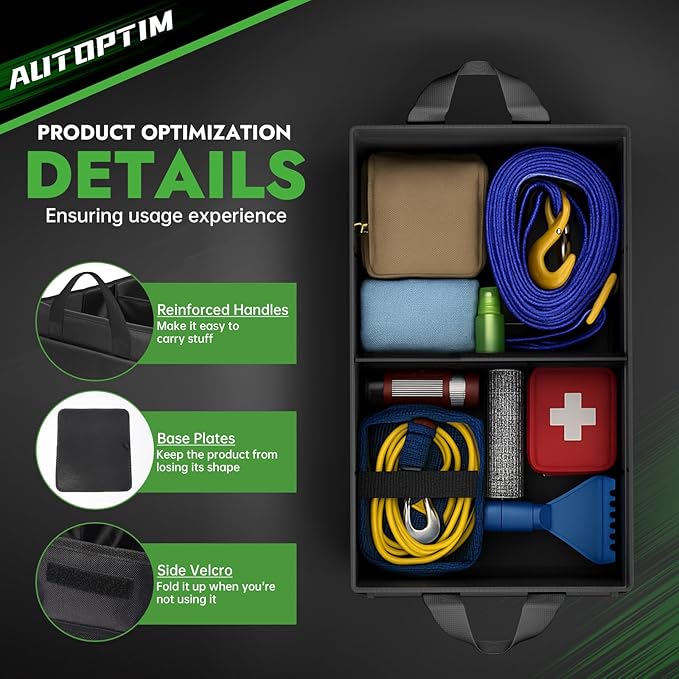 AUTOPTIM Car Trunk Organizer - Collapsible Car Organizer with Non Slip Bottom & Multiple Pockets for Groceries, Trunk Storage with Base Panel for SUV Sedan Van, 2 Compartments (Black, Small, 2 Pack)