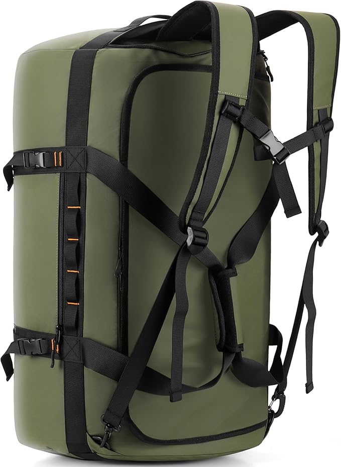Hulongo 40L/60L/90L Large Waterproof Duffle Bag Backpack for Men, Mens Duffel Backpack Bags for Traveling, Heavy Duty (Green, 60L)