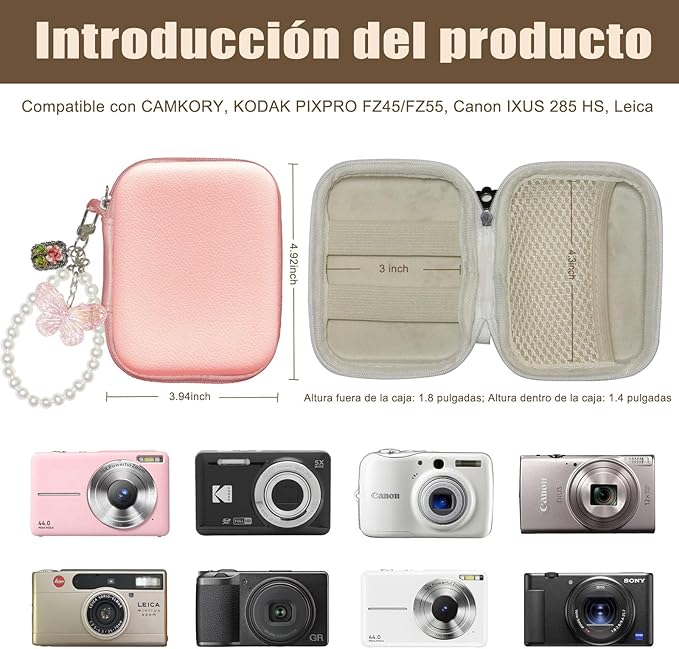 STARGAZ Digital Camera Case,suitable for camera case small such as CAMKORY/KODAK PIXPRO FZ45/FZ55/Canon PowerShot ELPH/HS,Leica,etc.Compact digital camera bag, can also store such as SD cards(Pink)