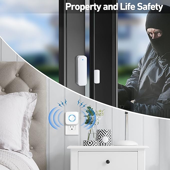 Door Chime, Satisure Wireless Door Open Contact Sensor Alarm Chime with 600 FT Range 58 Chimes 5 Volume Levels LED Indicators (1 Receivers & 3 Sensors)