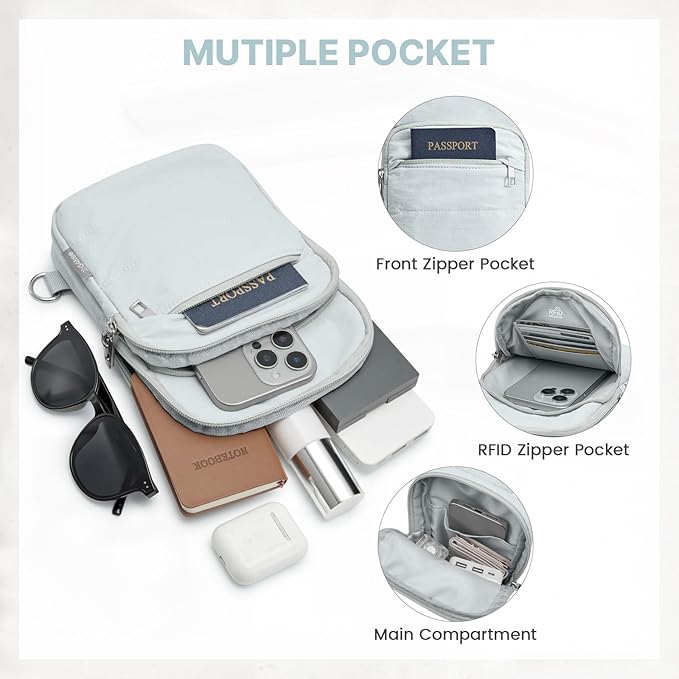 G4Free Small Sling Bag for Women, Anti Theft RFID Blocking Mini Crossbody Purse for Travel, Light Blue Gray