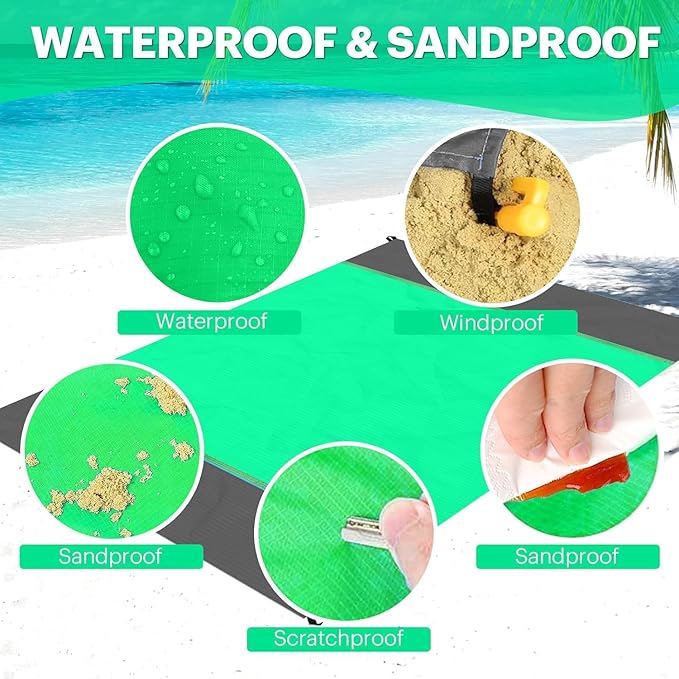 EASYFUN Beach Blanket Sandproof Oversized, 79''×83'' Extra Large Beach Mat, Portable Picnic Mat for Travel Camping Hiking, Lightweight Beach Essentials Family Water Resistant Mat
