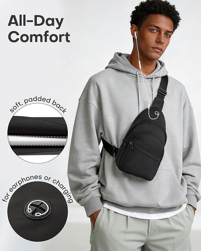 HOTOR Sling Bag - Crossbody Bag & Shoulder Bag for Women & Men with Adjustable Strap, for Travel and Camping Essentials - Black 6.7" x 3.2" x 11.4"
