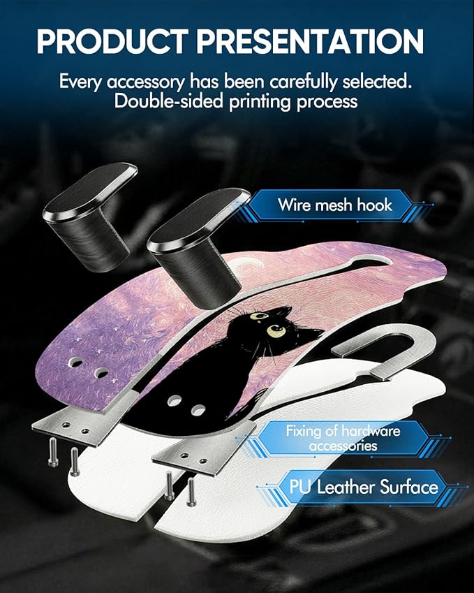 WOCOCN Purse Holder for Car, 2 Pack Heavy Duty Purse Hanger for Car, PU Leather Car Seat Hooks for Purses and Bags, Cute Pink Starry Sky Cat Headrest Organizer for Handbags & Backpacks