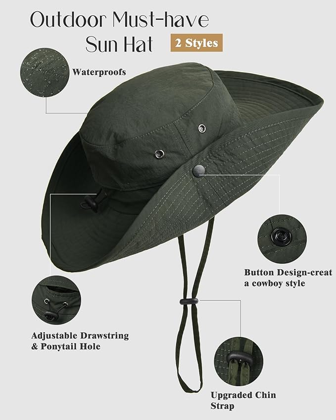 FURTALK Sun Hats for Women Ponytail UPF 80+ Beach Summer Hat Wide Brim Packable Cowboy Hat