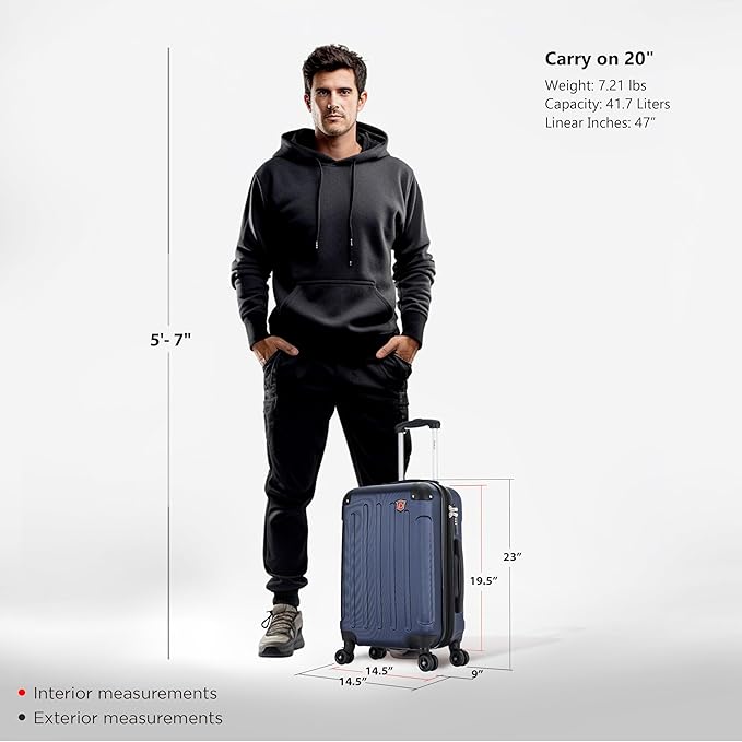 DUKAP INTELY Luggage with Integrated USB Port and Spinner Wheel | Spacious Travel Suitcase with TSA Lock and Ergonomic GEL Handle | 20 Inch Hardside Carry-On Luggage | Blue
