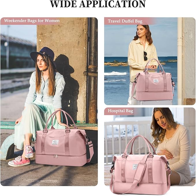 Weekender Bags for Women,Carry On Overnight Travel Duffel Bag with Shoes Compartment & Toiletry Bag,Extra Large,Pink
