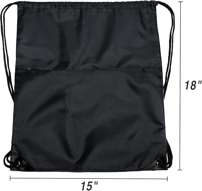 Drawstring Backpack Sports Water Resistant String Bag Sport Gym Sackpack for Women Men Large with Zipper, Black