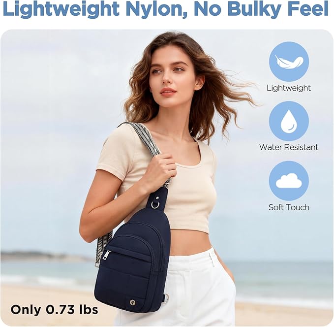 Anti Theft Sling Bag for Men & Women, Lightweight Puffer RFID Crossbody Bag for Travel, Commuting & City Walking, Hands-Free Everyday Essentials Bag Dark Blue