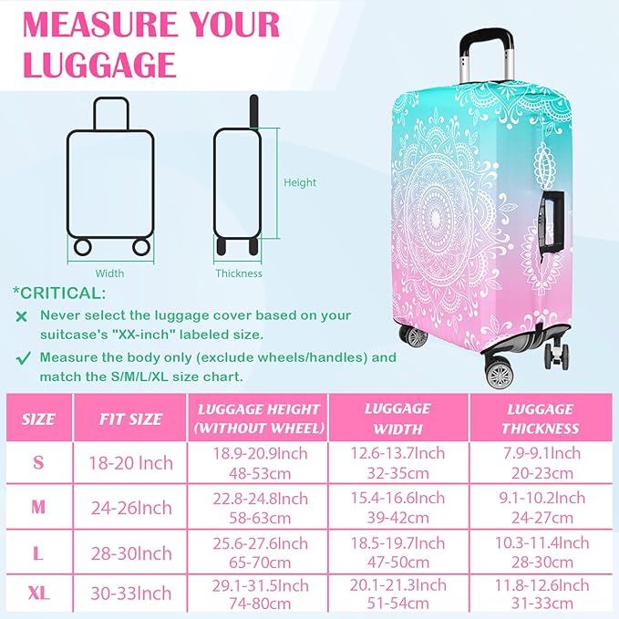 Luggage Covers for Suitcase Elastic Suitcase Covers Luggage Protector Anti-scratch Fits 18-20 Inch Pink Blue Mandala