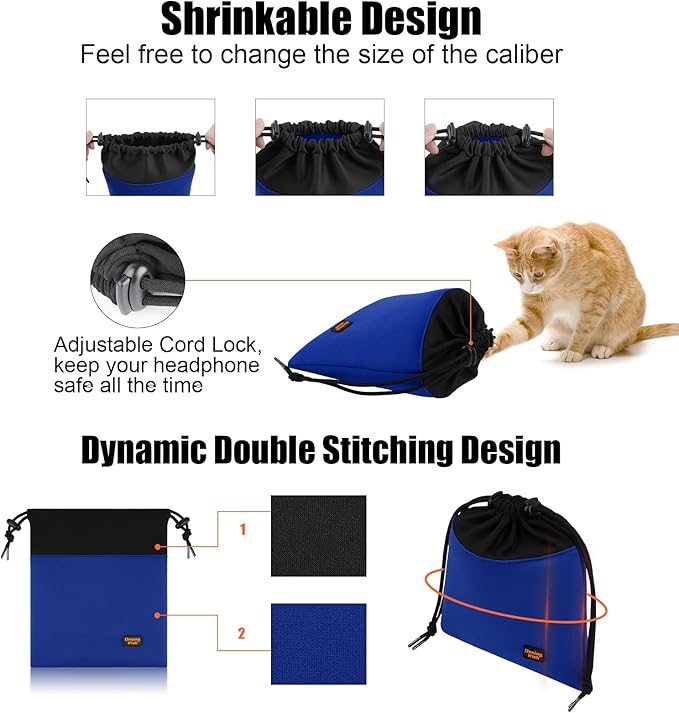 Lightweight Headphone Storage Bag, Portable Headset Carrying Pouch Headphone Case Bag Soft Travel Pouch for Over-Ear Headphones/Gaming Headsets/Neckband Earbuds (Large Blue)