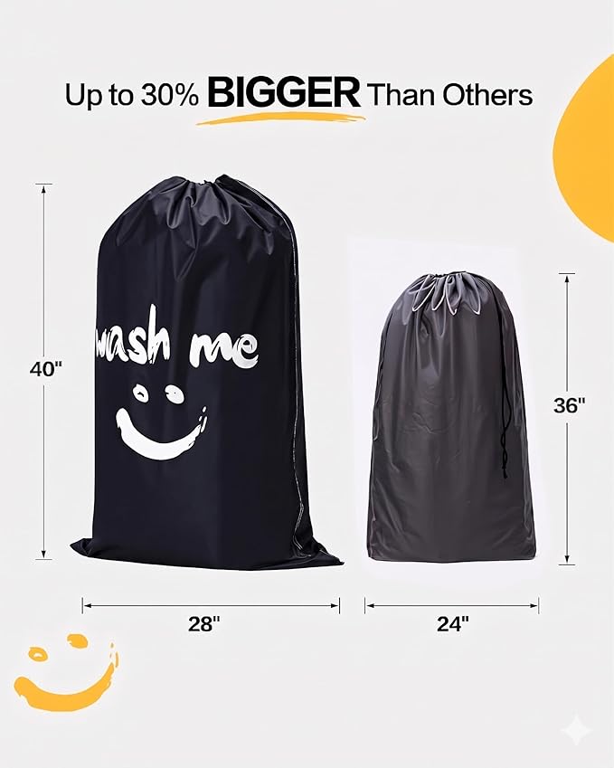 HOMEST XL Wash Me Travel Laundry Bag, Dirty Clothes Organizer, Large Enough to Hold 4 Loads of Garments, Easy Fit a Hamper or Clothing Basket, Black