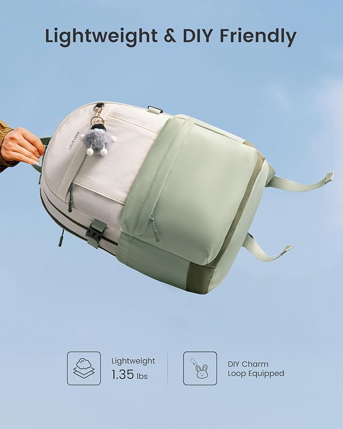 LOVEVOOK Laptop Backpack for Women with Giant Tumbler Holder,17.3 Inch Laptop Computer Bag Travel Backpack Purse,Waterproof Work Business Backpack College Bookbag Teacher Bags,Beige-Mint Green