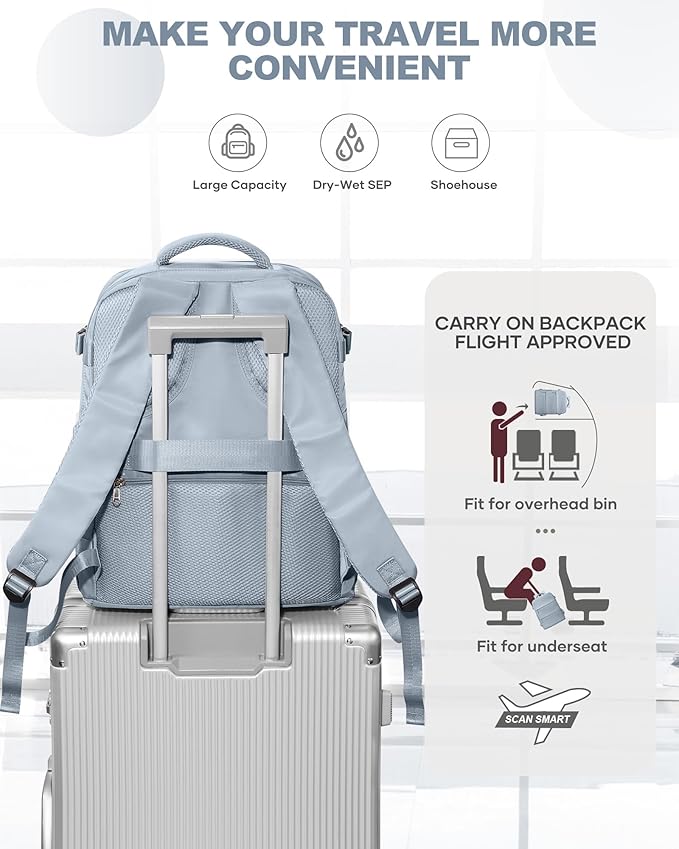 coowoz Travel Backpack Carry On for Women Man Gym Backpacks with Laptop Compartment Mochila de Viaje Teacher Personal Item Backpack Airplane Accessories Must Haves Grey Blue 20L