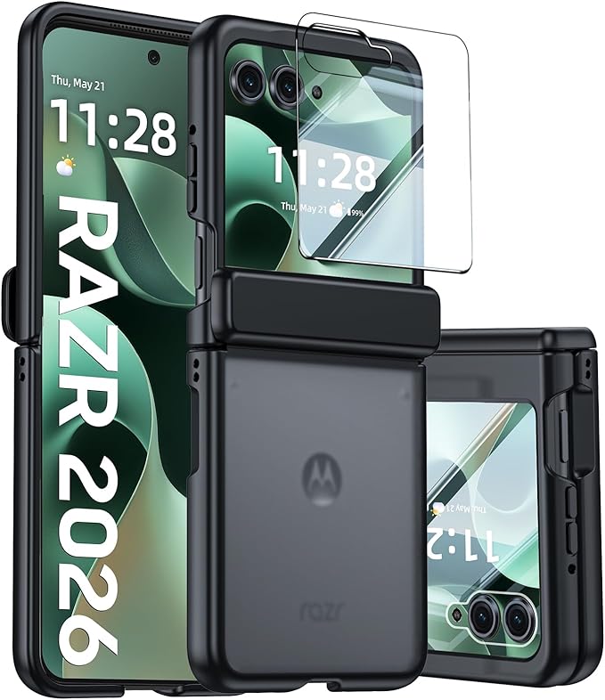 for Motorola Razr 2026 Case with Hinge Protection, Screen Protector, Ultra-Thin Skin Feel Translucent Frosted, Shockproof Cover for Moto Razr 2026-Black