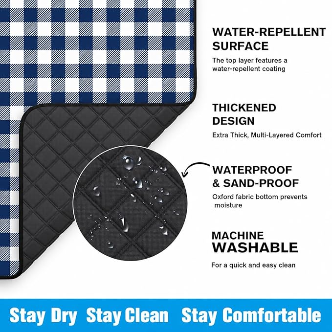 TigeJoy Extra Large Picnic Blanket Waterproof Foldable 80''x118'', Outdoor Picnic Mat Beach Blanket Sandproof for Park, Grass, Travel, Hiking, Camping Essentials, Gingham Picnic Blanket