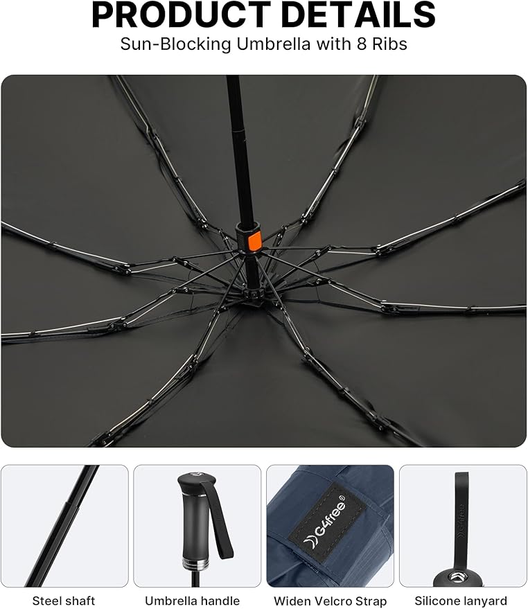 G4Free 46 Inch Mini Lightweight Travel Umbrella, Portable Super Slim Pocket Umbrella, Extendable Built-in Handle, UPF 50+ UV Protection, Compact size for Backpack & Purse