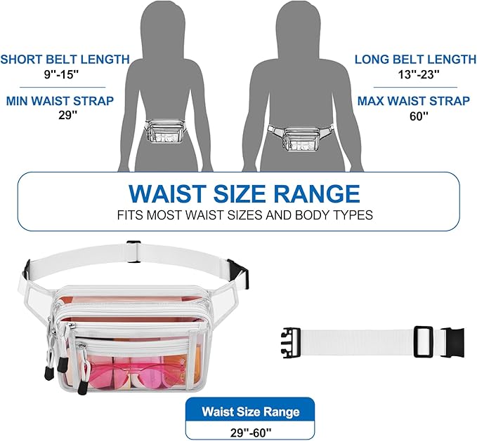 Clear Bag Stadium Approved Clear Fanny Pack for Women for Work,Multi-purpose Waist Bag for Travel & Sporting Event