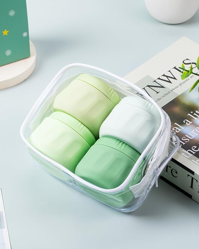 Mrsdry Travel Containers for Toiletries, TSA Approved Travel Size Toiletries 4 Pack, Refillable Containers, With Clear Bag, Leak Proof Silicone Jars, Essentials Creams Jars Carrying Small Items