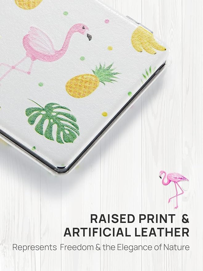 OMIRO 1X/3X Magnifying Mirror, Unique Painting Compact Mirror with Classical PU Leather, 2.4" W x 3.4" L (Flamingo and Tropical Print)