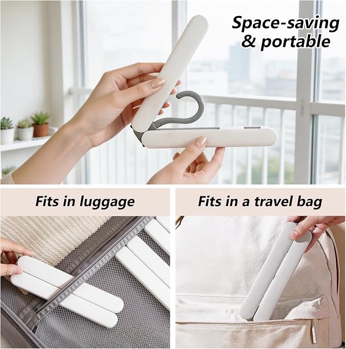 SALLO Foldable Travel Hangers with Clips, 4, Beige | Compact & Portable, For Suitcase, Hotel, Cruise, Space Saving, Wrinkle-Free, Lightweight & Durable
