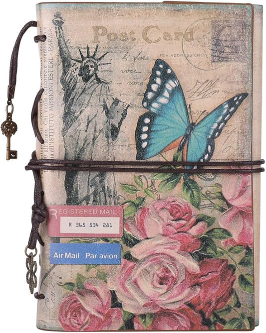 Leather Journal Notebook, MALEDEN Vintage Travel Journal for Women Refillable Sketchbook Diary Planner with Unlined Pages and Zipper Pocket
