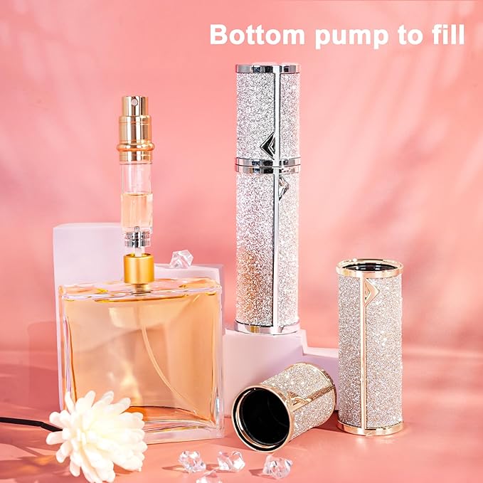 Travel Perfume Bottle Refillable,Valentine's Day Gift Perfume Travel Refillable Mini Spray Bottles Leather Cologne Dispenser, Portable Empty Spray Bottle Dispense Filling Atomizer 5ml (Golden)