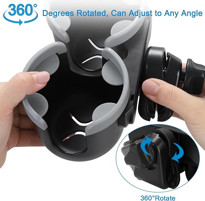 Accmor Stroller Cup Holder with Phone Holder, Bike Cup Holder, Universal Cup Holder for Uppababy Nuna Doona Strollers, 2-in-1 Cup Holder for Walker, Wheelchair, Scooter