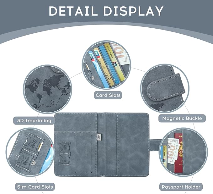 ILIYAH-Passport Cover-Passport Holder Travel Wallet-RFID Blocking Passport Case Travel Accessories Card Holder Wallet Unisex Travel Gifts (Grey MG)