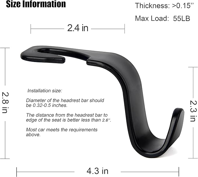 Amooca Car Seat Headrest Hook Cute Bowknot Vehicle Hanger Car Storage Organizer for Handbag Purse Coat Grocery Bag Black Grey