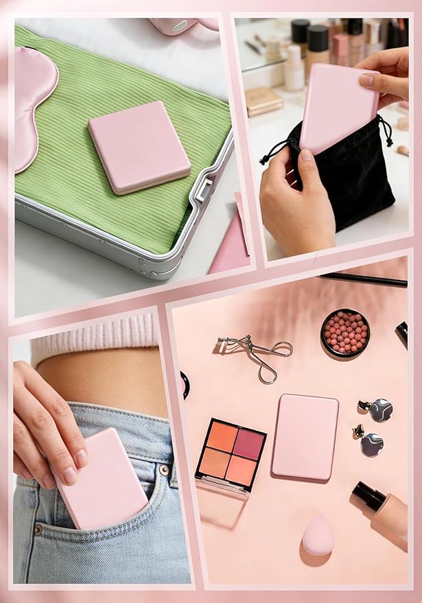 Compact Mirror, Rechargeable 30X Magnifying Mirror with 3 Lighting Modes & Dimmable Brightness, Portable Travel Makeup Mirror with Light, Essentials for Travel, Pocket, Purse Pink
