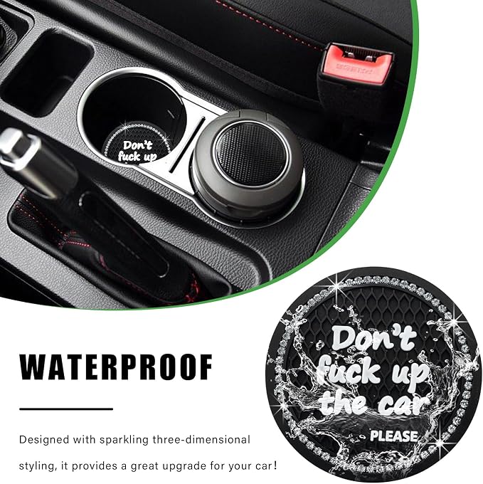 Ziciner 2 Pack Bling Car Cup Holder Coaster, 2.75 Inch Anti-Slip Auto Insert Cup Coaster, Crystal Car Drink Cup Mat Perfect for Women Girls, Universal Interior Decor Accessories (Black)