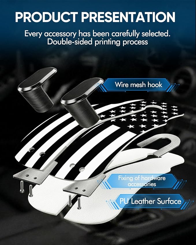 WOCOCN Purse Holder for Car, 2 Pack Heavy Duty Purse Hanger for Car, PU Leather Car Seat Hooks for Purses and Bags, Cute Flag Headrest Organizer for Handbags & Backpacks