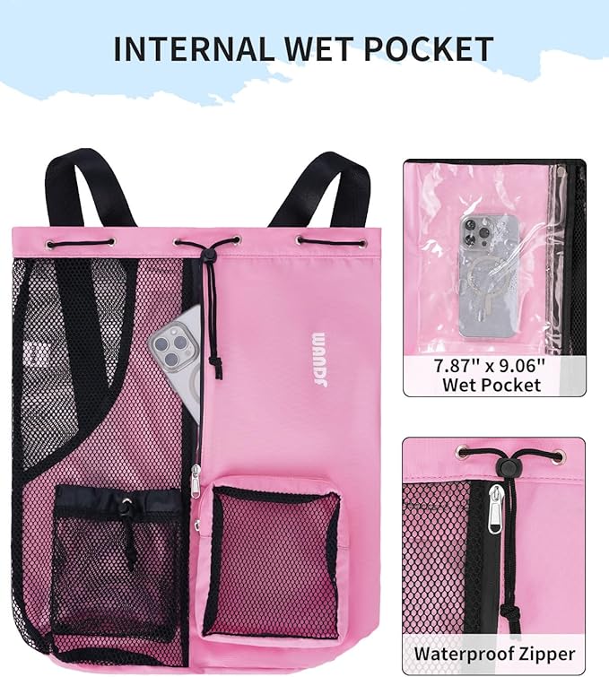 WANDF Swim Bag Mesh Drawstring Backpack with Wet Pocket for Swimming, Gym, and Workout Gear