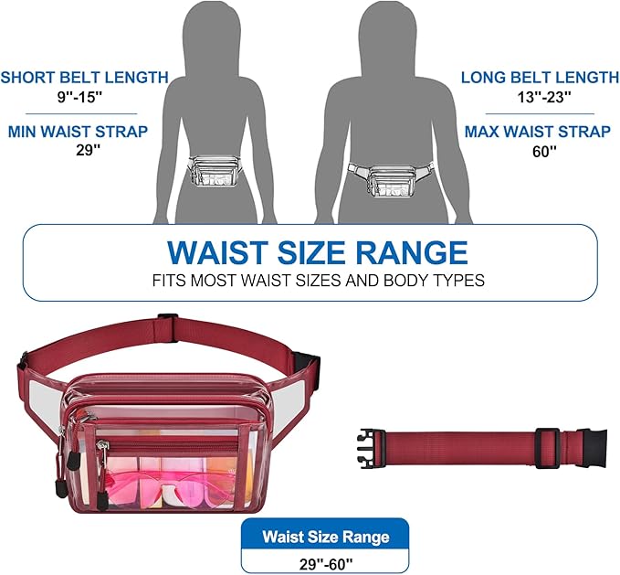 Clear Bag Stadium Approved Clear Fanny Pack for Women for Work,Multi-purpose Waist Bag for Travel & Sporting Event