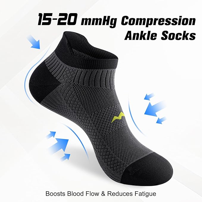 Ankle Compression Socks for Men and Women 6 Pairs, Low Cut Breathable Seamless short Running Socks with Arch Support