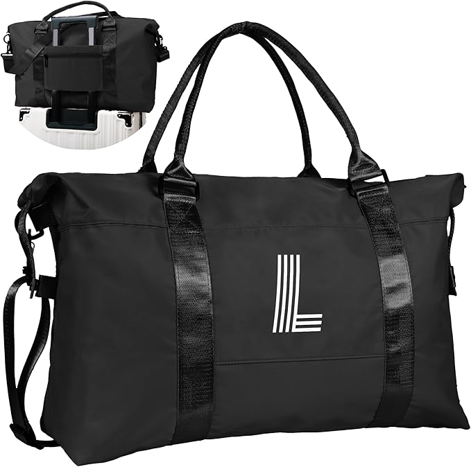 Teacher Gift, Initial Travel Duffel Bag, Sports Bag, Personalized Weekender Bag， Monogram Overnight Bag Personalized Gifts for Mom Best Friend Birthday Gifts Bride Gift (Letter L)