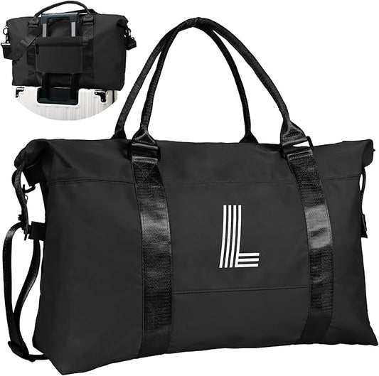 Teacher Gift, Initial Travel Duffel Bag, Sports Bag, Personalized Weekender Bag， Monogram Overnight Bag Personalized Gifts for Mom Best Friend Birthday Gifts Bride Gift (Letter L)